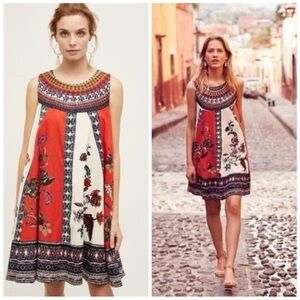 Anthropologie Maeve Cirque Sleeveless Swing Dress Red White Floral Boho Dress XS